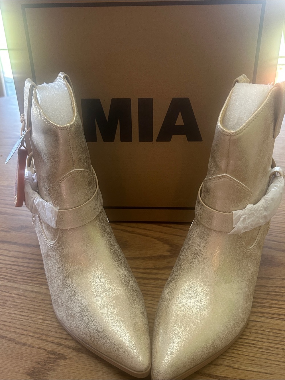 MIA Metallic Gold Pointed Ankle Booties with Strap Detail